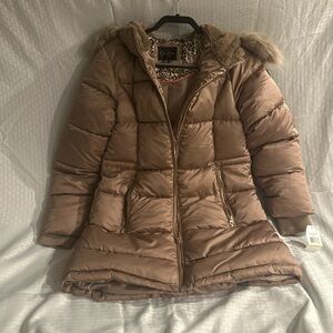 Jessica Simpson Tan Puffer Jacket with Faux Fur Trim